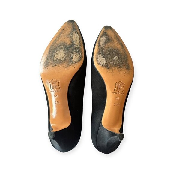 Yves Saint Laurent Vintage 80s Black  Satin Pumps, Size 7 1/2, Made in Italy - Picture 9 of 12